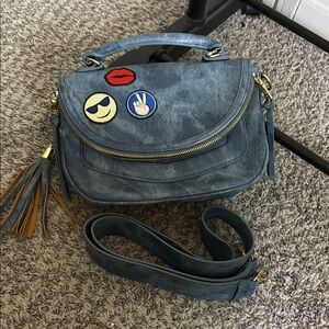 Stylish Blue Handbag with Fun Patches Steve Madden